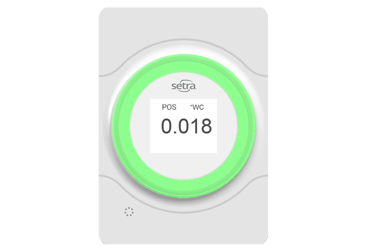 Setra Lite room pressure indicator with green and red alarm light ring, for patient rooms in Saudi Arabia